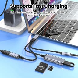5 in 1 USB C OTG Adapter Type-C to USB+Type-C 10wCharge+3.5mm Earphones+SD/TF Card Reading Connector For iPhone 15-17 Cellphones