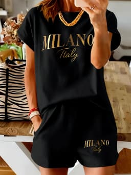 Milan Letter Print Women's Set - Short Sleeve and Shorts - Casual and Comfortable Women's Fashion Trend
