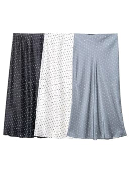 HH Spring Summer Women's Elegant Polka Dot Print Silk Satin Texture Skirt 2026 Fashion Female Slim High Waist Party Midi Skirt