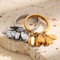 La. Muses Punch Texture Flake Pendant Stainless Steel Women's Ring PVD Gold Plated Fashion Jewelry Accessories