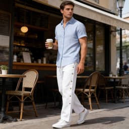 Men's Casual Cotton Linen Pants Drawstring Waist Side Button Decor Straight Leg Lightweight Breathable Summer Beach Trousers