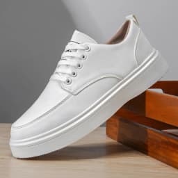 Men's Minimalist Leather Sneakers - LOEIKAN Thick Sole Casual Walking Shoes