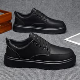 Men's Minimalist Leather Sneakers - LOEIKAN Thick Sole Casual Walking Shoes