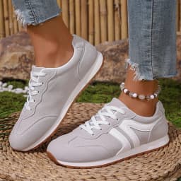 Women's Lightweight Casual Sneakers Fashion Non Slip Lace Up Sports Shoes for Women Striped Pattern Comfortable Walking Shoes
