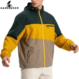 Men's UV-protective Jacket Breathable Quick-Dry Thin Coat Colorblock Windbreaker with Multiple Zipper Pockets for Outdoor Hiking