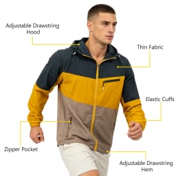 Men's UV-protective Jacket Breathable Quick-Dry Thin Coat Colorblock Windbreaker with Multiple Zipper Pockets for Outdoor Hiking