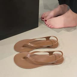 PVC Women Flat Sandals Spring Summer Solid Color Girl Flip Flop with Back Heel Strap Out Wear Korean Style Slippers Outdoor