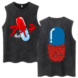 Washed Anime Akira Classic Tank Tops Science Fiction 90s Movie Shotaro Kaneda Vintage Sleeveless Tshirt Men Casual Cotton Vests