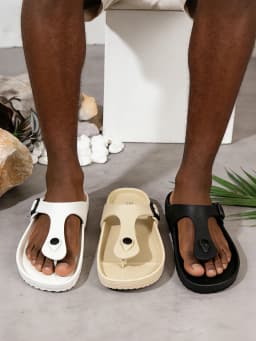 Men's New Summer Style Classic Simple Solid Color Couple's Casual Eva One-Piece Flat Slip-On Beach Flip-Flops with Hollow Breathable Design, Suitable for Outdoor and Home Use, Comfortable and Lightweight