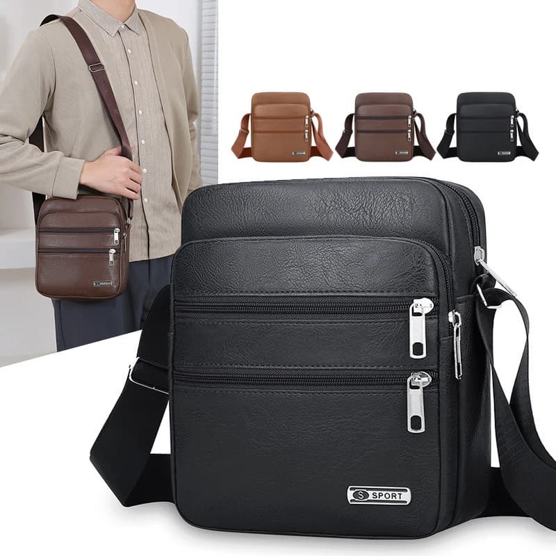 Men's PU Leather Shoulder Bag Large Capacity Casual Business Crossbody Bag Messenger Bag Gift