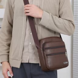 Men's PU Leather Shoulder Bag Large Capacity Casual Business Crossbody Bag Messenger Bag Gift