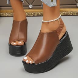 Women Sandals High Quality Summer Leather Wedge Sandals Women New Platform High Heels Shoes Sexy Open Toe Elegant Sandals