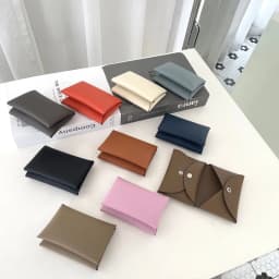 Customized name card holder for ladies, genuine leather, double-fold card holder with palmprint snap fastener, card case, wallet