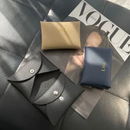 Customized name card holder for ladies, genuine leather, double-fold card holder with palmprint snap fastener, card case, wallet