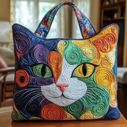 Cat Patterns Women Quilted Tote Bag Vintage Lightweight Canvas Shoulder Bag Large Capacity Cotton Travel Handbag Lady Girl