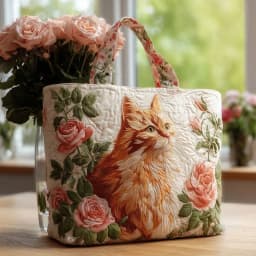 Cat Patterns Women Quilted Tote Bag Vintage Lightweight Canvas Shoulder Bag Large Capacity Cotton Travel Handbag Lady Girl