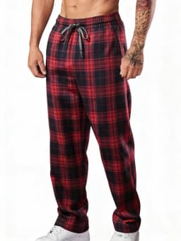 Red checkered straight leg pants men's spring new American high street sports pants casual slimming wide leg pants