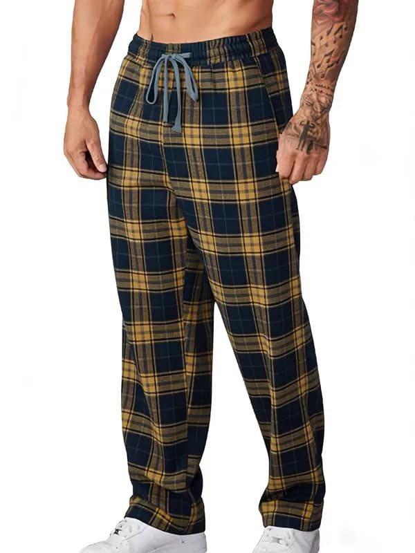 Red checkered straight leg pants men's spring new American high street sports pants casual slimming wide leg pants