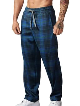 Red checkered straight leg pants men's spring new American high street sports pants casual slimming wide leg pants