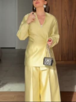 Women's Exquisite Luxury Satin Loose Jacket Wide Leg Pants Suit 2026 Casual Elegant V Neck Cinched Waist Jacket Chic Trouser Set