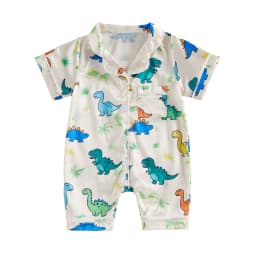 Baby Romper Pajamas Infant Girls Boys Dinosaur/Tree Print Turn Down Collar Short Sleeve Bodysuits Jumpsuits Sleepwear