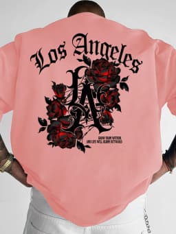 Men's Gothic Streetwear T-Shirt Los Angeles LA & Red Rose Graphic Print Crew Neck Short Sleeve Polyester Tops S-XXL