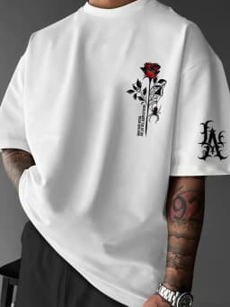 Men's Gothic Streetwear T-Shirt Los Angeles LA & Red Rose Graphic Print Crew Neck Short Sleeve Polyester Tops S-XXL