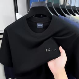Luxury brand short sleeve round neck top men new fashion simple letter embossed casual summer ice silk cotton breathable T-shirt