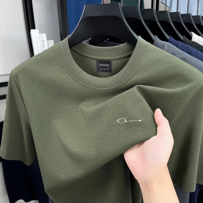 Luxury brand short sleeve round neck top men new fashion simple letter embossed casual summer ice silk cotton breathable T-shirt