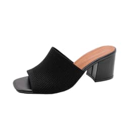 Women's Orange Knit Open Toe Block Heel Mules Luxury Summer Casual Outdoor Soft High Heel Slides Plus Size 42 Sandals Slippers