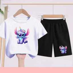Children's Sportswear Set with Cartoon Pattern T-shirt + Shorts. Suitable for Infants. Made of Breathable and Comfortable Fabric