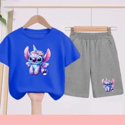 Children's Sportswear Set with Cartoon Pattern T-shirt + Shorts. Suitable for Infants. Made of Breathable and Comfortable Fabric