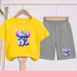 Children's Sportswear Set with Cartoon Pattern T-shirt + Shorts. Suitable for Infants. Made of Breathable and Comfortable Fabric