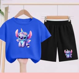 Children's Sportswear Set with Cartoon Pattern T-shirt + Shorts. Suitable for Infants. Made of Breathable and Comfortable Fabric