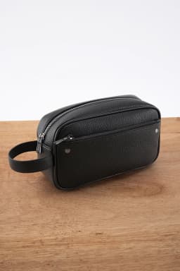 Men's Textured PU Leather Organizer Bag - Dual Zipper Hand Carry w/ Detachable Strap, Fits Phone & Essentials