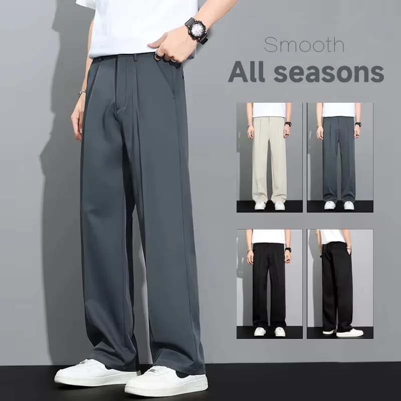 Men's 2026 Korean Style Loose Straight Leg Draping Lightweight Casual Pants Slacks Khaki Gray Black Trousers Male Autumn Winter