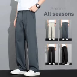 Men's 2026 Korean Style Loose Straight Leg Draping Lightweight Casual Pants Slacks Khaki Gray Black Trousers Male Autumn Winter
