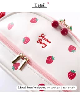 1Pcs Cute Girl Pencil Case Double Layer Strawberry Cherry Love Large Capacity Pencil Case Student Stationery Storage Pen Bag
