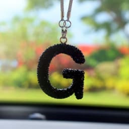 Black Rhinestone Letter Polymer Clay Car Charm - Crystal Rearview Mirror Pendant for Women