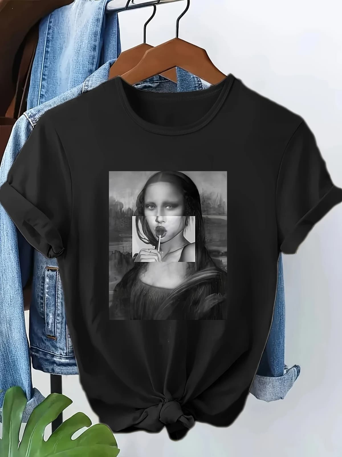 Funny Mona Lisa 90s Streetwear Casual Y2k Fashion T-shirt Print Short Sleeve T Shirt Clothing Top Tee Summer Ladies Girls Shirt