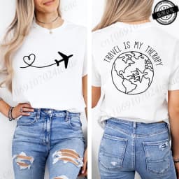Travel Is My Therapy Printed T-Shirt for Women,travel Graphic Tee Shirts, Summer Short Sleeve Tops,summer Fashion Tee T-Shirts