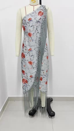 2026 Women Satin Floral Print Halter Neck Dress Fringe Trim Asymmetrical Hem Party Maxi Dress for Beach Vacation