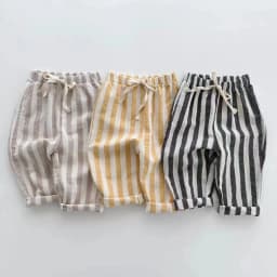 K230124 Unisex Baby Boys Girls Elastic Waist Striped Casual Pants Korean Style Infant Toddler Summer Trousers