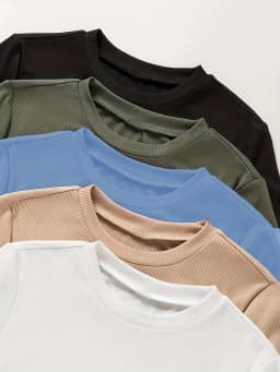 Women's Summer Round-Neck Solid-Color Casual Tight-Fitting Top Set of Five Pieces