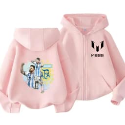 Messi Children's Hoodie Long Sleeve Zippered Hood Sportswear for Baby Boys 3-14 Years Old Spring Fall Football Jacket.