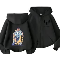 Messi Children's Hoodie Long Sleeve Zippered Hood Sportswear for Baby Boys 3-14 Years Old Spring Fall Football Jacket.
