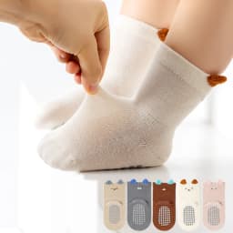 5 pairs of boys and girls' anti slip socks with cute cartoon animal patterns, comfortable and breathable baby floor socks