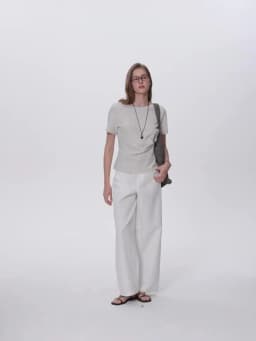 DUSHU 2026 Summer Women Asymmetrical Cut-out T-shirt Structured Shoulder Waist-Cinching Round Neck Top Side Slit Daily Essential