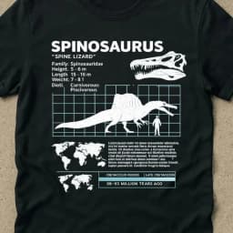 T-shirts with Spinosaurus data sheets 90s retro graphic T-shirts vintage Spinosaurus T-shirts unisex adult T-shirts