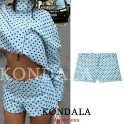 KONDALA Casual Polka Dot Women Suits Oversized Bomber Jackets Mini Shorts Fashion 2026 Spring Summer Y2K Girl Holiday Beach Set